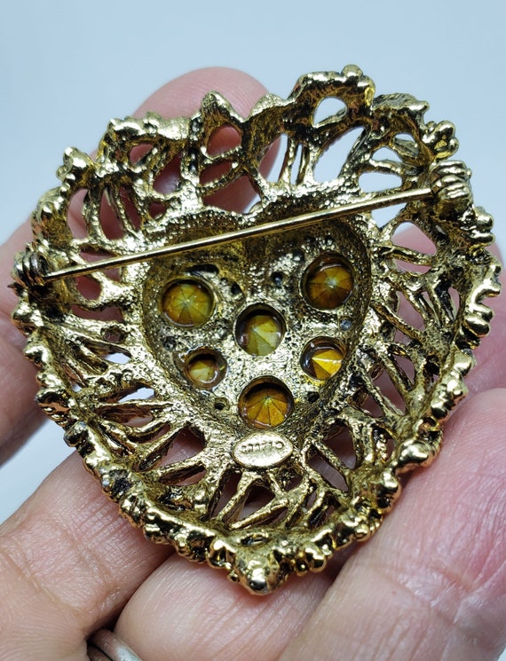 Vintage GemCraft AB Crystal Gold Tone Heart Brooc… - image 8