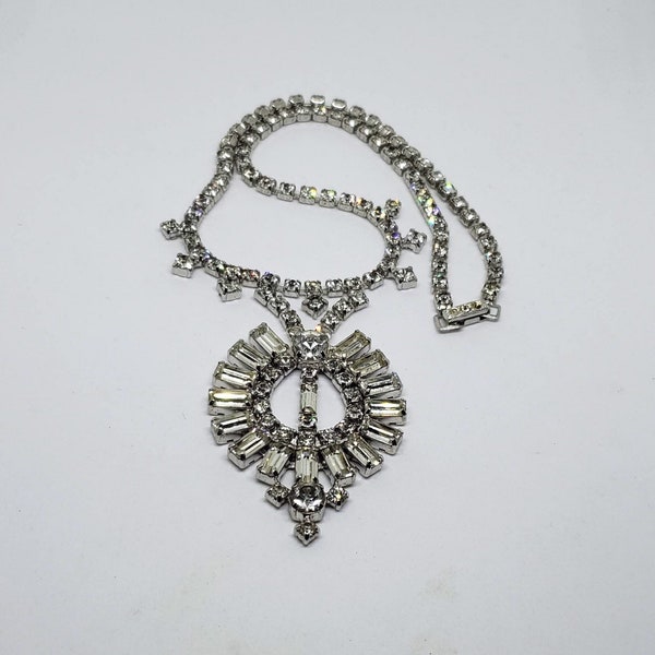 1950s La-Rel AB Crystal Pendant Silver Tone Choker Necklace