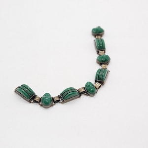 Vintage 1960s Mexico Sterling Silver Green Onyx Tribal Bracelet