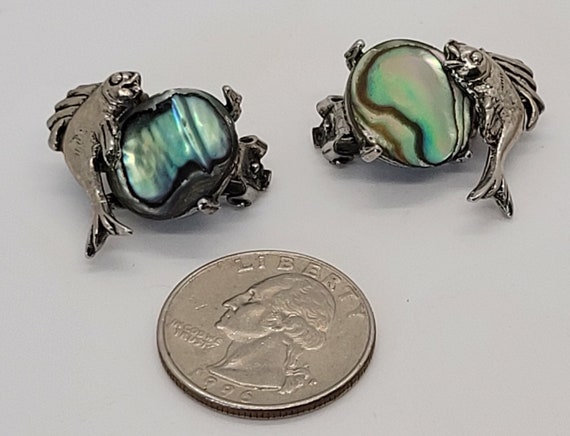 Vintage Silver Tone Fish and Abalone Shell Clip-O… - image 3