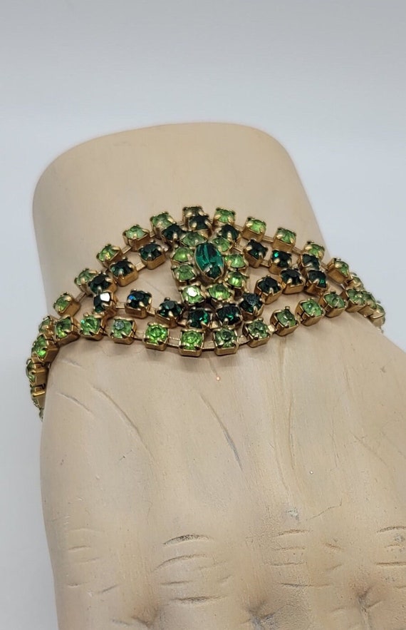 Vintage Two-Toned Green Rhinestone Bracelet in 12K