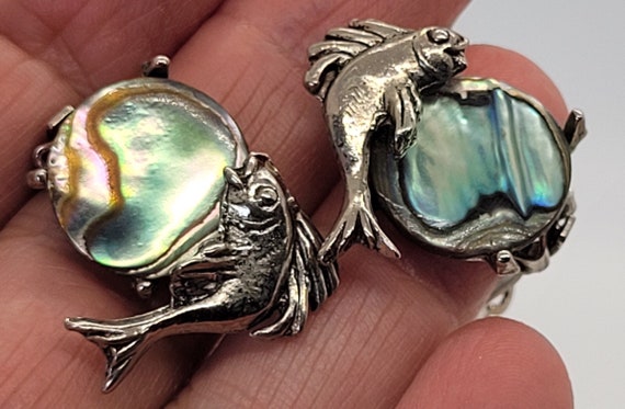 Vintage Silver Tone Fish and Abalone Shell Clip-O… - image 2