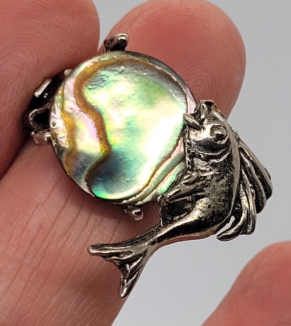 Vintage Silver Tone Fish and Abalone Shell Clip-O… - image 8
