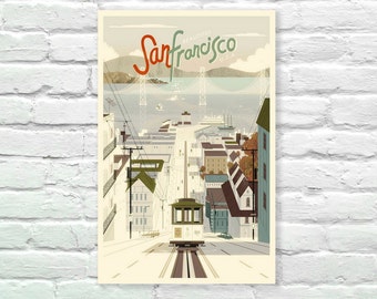 San Francisco Cable Car Vintage Poster, Vintage Poster Art Print, Cable Car Art Posters, Minimalist Art 13" x 19"