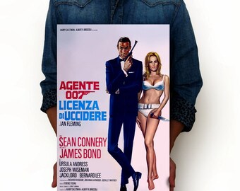 Agente 007 - Licenza DiUccidera - Jan Fleming - James bond Sean Connery Vintage Poster, Minimalist Art, Vintage Advertising Poster 13" x 19"