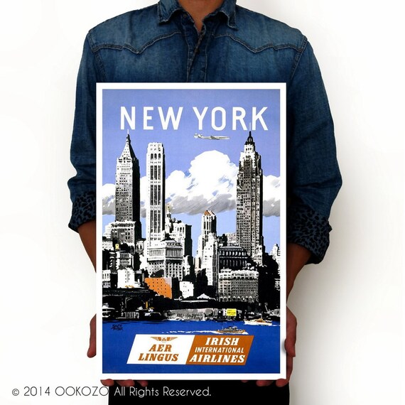 New York City by Irish Airlines United States Travel Advertisement Art Poster 