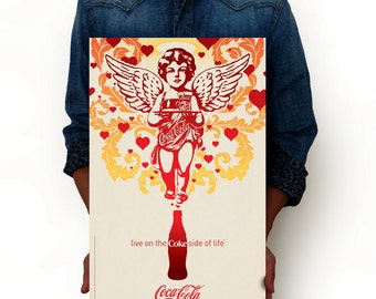 Coca Cola Cupid on the Coke Side of Life Vintage Poster Art Print Posters, Dorm Decor, Minimalist Art, Vintage Advertising Poster 13" x 19"