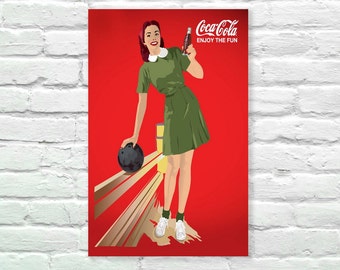 Coca Cola Bowling Vintage Poster Art Print Posters, Dorm Decor, Minimalist Art, Vintage Advertising Poster 13" x 19"