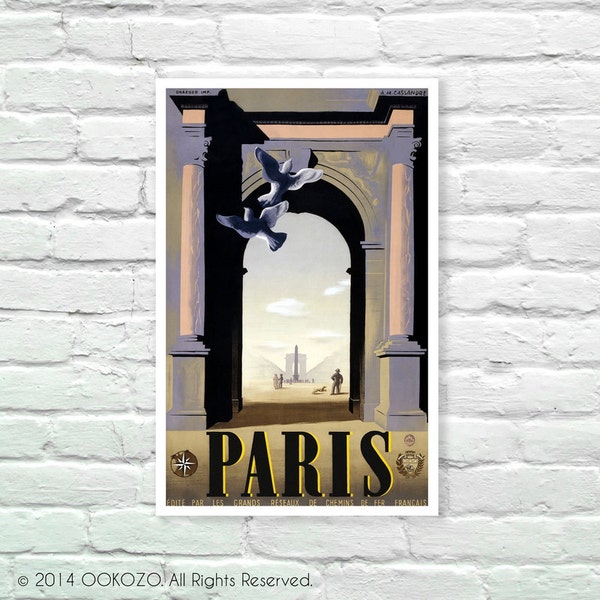 Paris Edite Par Les Grands Reseaux De Chemins De Fer Francais Travel Poster, Art Posters Minimalist Art Advertising Vintage Poster 13" x 19"