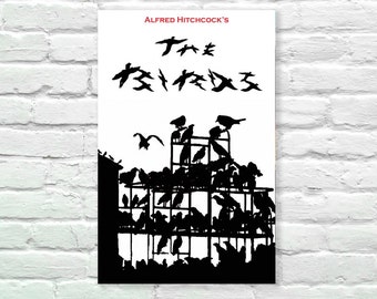 Alfred Hitchcock - Birds Vintage Poster, Minimalist Art, Vintage Advertising Poster 13" x 19"