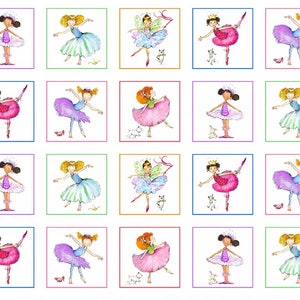 Little Ballerinas Block Panel - Little Ballerinas by Joy Allen Collection - Elizabeth Studios - Quilting Cotton Fabric.