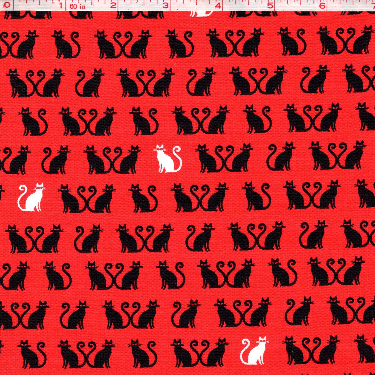 Red Fabric With Black And White Cats Cats Red By Robert Etsy