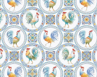 Fabric with chickens - Fabric with Roosters - Medallion Fabric - Farm Animals - Quilting Cotton Fabric -Fabric by the yard
