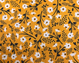Orange Fabric with Daisies - Floral Fabric - 100% Cotton - Fabric by the Yard - Quilting Cotton Fabric