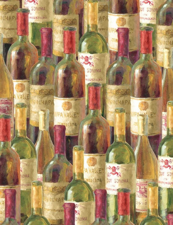 Fabric with wine bottles Uncorked Wine Bottles Etsy