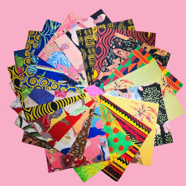 African Print 100 Assorted pre-cut charm pack 5" squares  - 100% Quilting Cotton Fabric - 20 Different Fabrics.