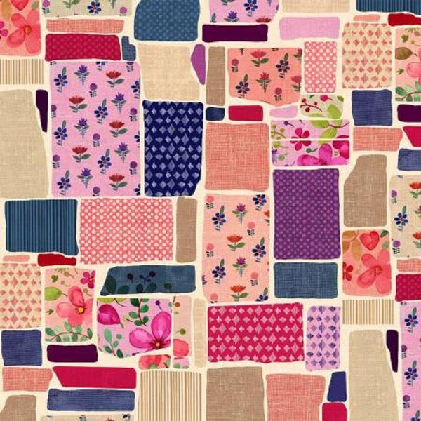 Fabric with patchwork - Floral Fabric - Michael Miller Fabrics - Quilting Cotton Fabric - Fabric by the yard - Choose your cut size.