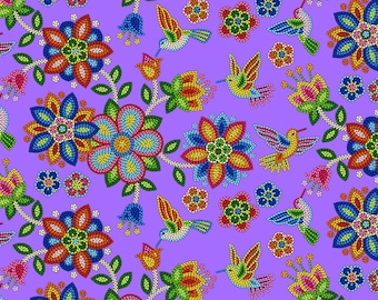 Purple Hummingbird Fabric – Navajo Floral Quilting Cotton