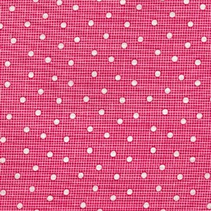 May include: A pink fabric with a white polka dot pattern. The fabric has a subtle texture.