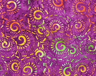 Violet Coral Batik Fabric Violet Gem Baliscapes by Anthology Fabrics Quilting Cotton Fabrics Fabric by the yard