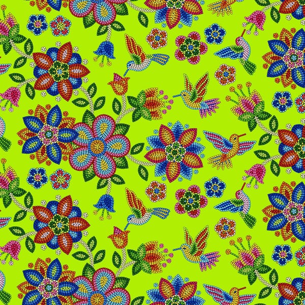 Beaded Navajo Fabric - Beaded Hummingbird - Elizabeth Studios - Tucson Collection - Quilting Cotton Fabric - Fabric by the yard