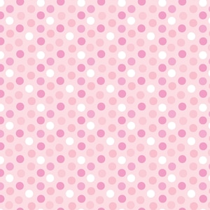 May include: A seamless pattern featuring a light pink background with evenly spaced polka dots in shades of pink and white. The dots are of uniform size and create a playful, repetitive design.