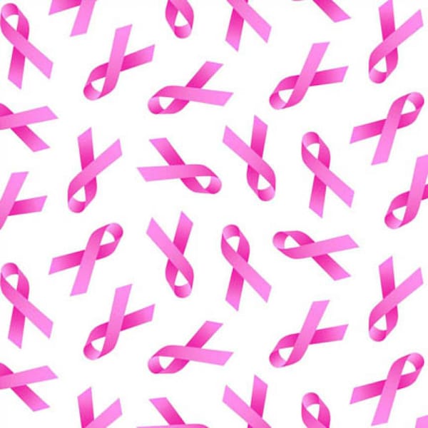 Fabric with Pink Cancer Cure Ribbons - Cancer Awareness Cure -  Elizabeth Studios Fabrics - Quilting Cotton Fabric - Fabric by the yard