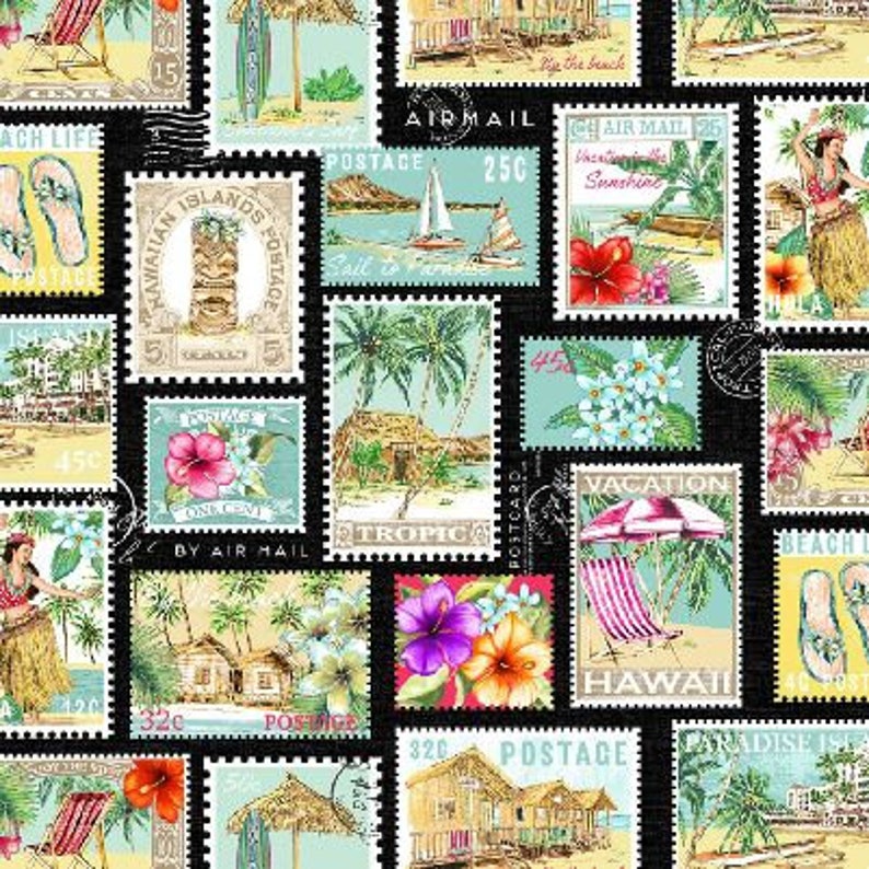 Fabric with Stamps Lost in Paradise Michael Miller Fabrics Etsy