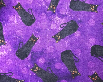End of bolt - Measures 13" by WOF - Frightful Nights - Wilmington Prints - 20506 - Quilting Cotton Fabric - Purple Fabric with Cats.