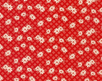 Red Fabric with Daisies - Daisy's Redwork - Robert Kaufman - 100% Cotton - Fabric by the Yard - Quilting Cotton Fabric