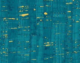 Turquoise Cotton Fabric with Gold Metallic Accents - Quilting Fabric