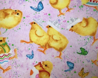 Easter fabric with baby chicks - Easter Parade by Barb Tourtillotte for Henry Glass - Quilting Cotton Fabrics - Choose your cut size.