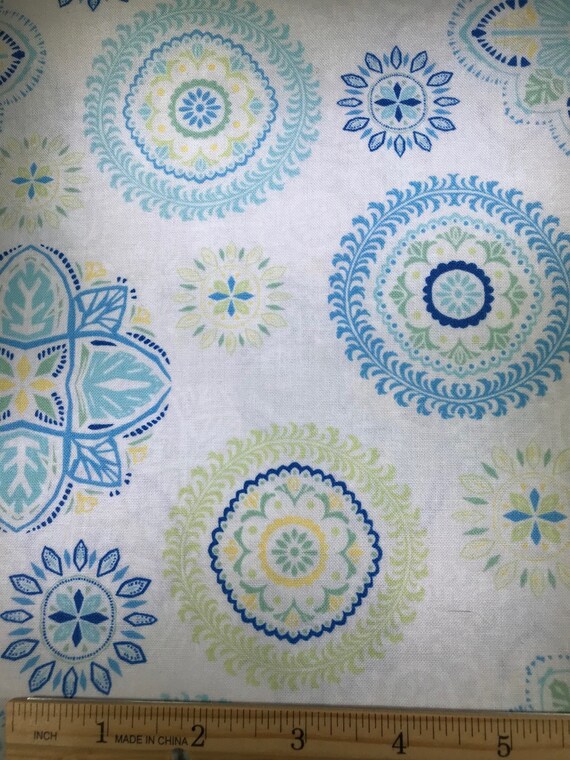 Choose your cut size. Timeless Treasures Janelle Penner Wild Apple White and teal fabric Quilting Cotton Fabric