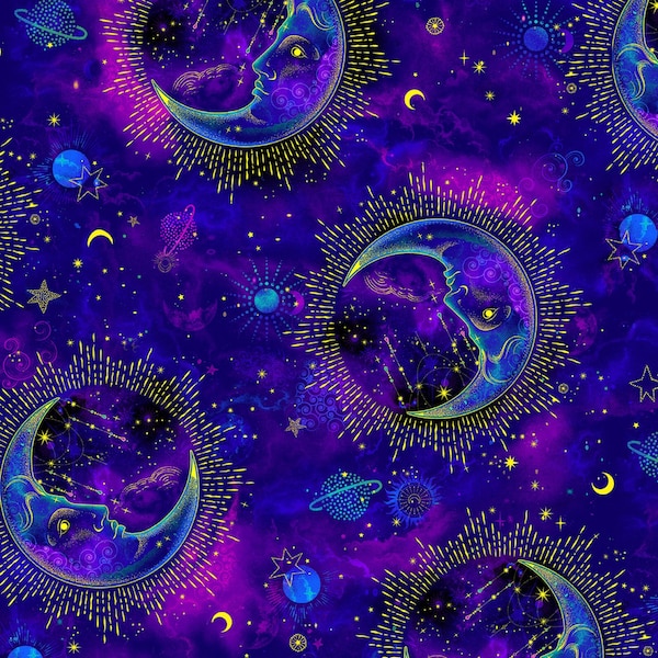 Timeless Treasures - Galaxy Tapestry - Galaxy Moon Met -  Cosmos by Chong-A Hwang - Fabric by the Yard - 100% Quilting Cotton