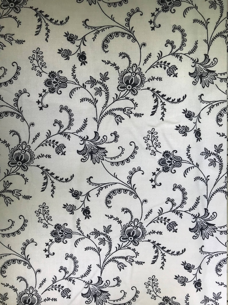 Black Flowers On White Background Fabric Timeless Treasures Etsy