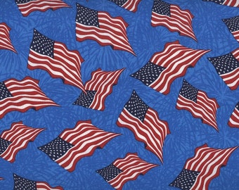 Patriotic American Fabric - Red Blue and White - American Flags - Quilting Cotton Fabric - Fabric by the yard -