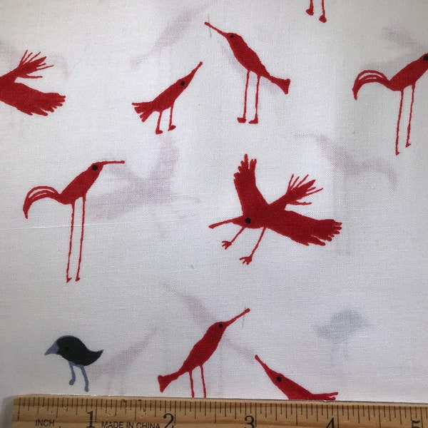 White Fabric With Red Birds - Baby Gone Wild by Masha D'yans Design for Clothworks - Quilting Cotton Fabric - Choose your cut size.