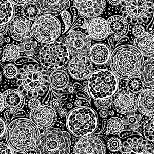 End of bolt - Measures One and a half yard by WOF - Black Packed Floral  - Illusion by Joy Ting - Wilmington Prints - Quilting Cotton.