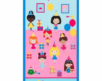 Girl Friends Birthday Fabric Panel - Robert Kaufman Quilting Cotton (24x43)