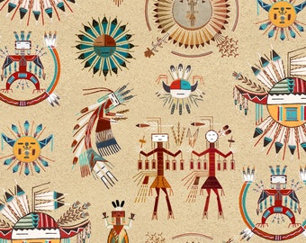 End of Bolt - Measures 19" by 43" - Sand Paintings - South Western Fabric - Navajo Fabric - Elizabeth Studios - Tucson Collection
