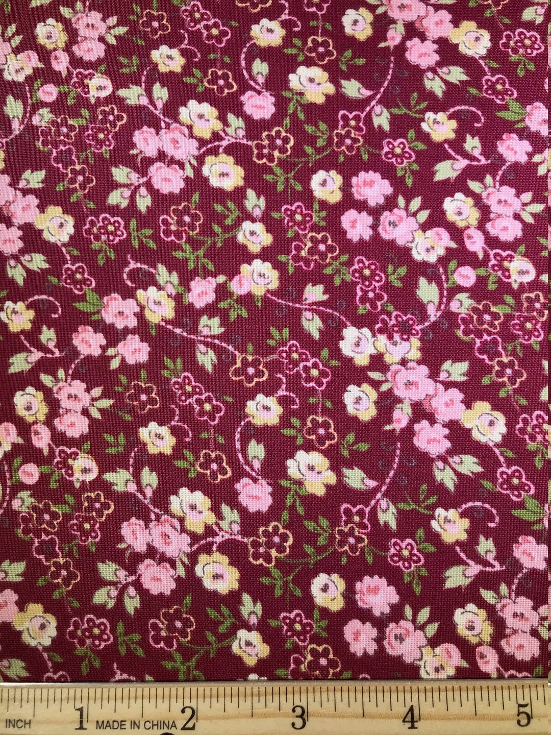 Floral Quilting Cotton Fabric: Purple With Pink and Yellow Flowers - Etsy