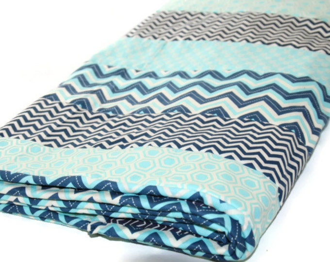 Baby Boy Quilt, Navy and Turquoise, Baby Bedding, Chevron, Crib Bedding