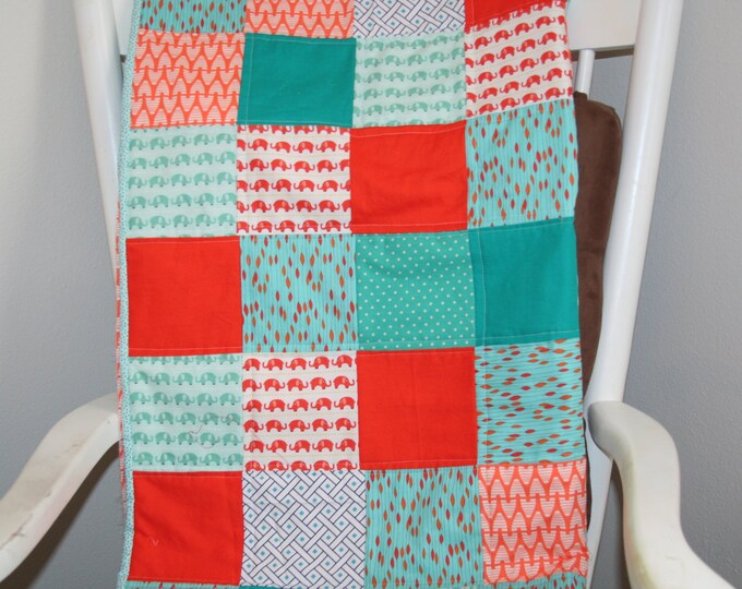 Baby Quilt Teal and Tangerine Teal and Orange Baby Blanket Etsy