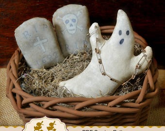 Primitive Ghost sewing pattern / Halloween E-pattern Autumn bowl fillers / digital download # MK-14