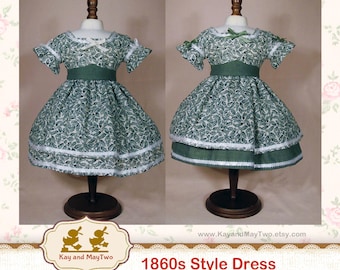 Addy Sewing Pattern AG 18 in doll 1860s style dress EPattern digital download CW-2