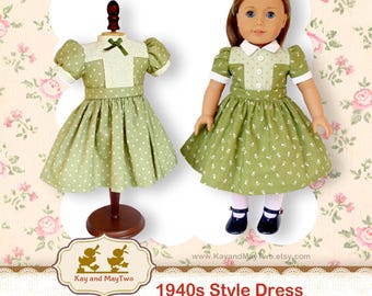 Molly Sewing Pattern AG 18 in doll 1940s style dress Epattern digital download FOR-3