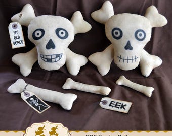 Halloween sewing pattern Skulls and Bones / Primitive bowl fillers / Epattern digital download # MK-9