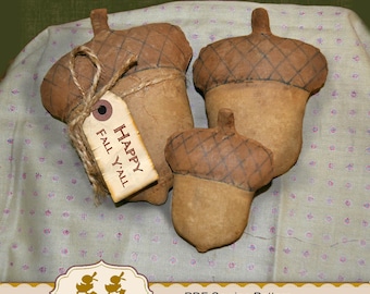 Primitive Acorns sewing pattern / Autumn bowl fillers / Halloween E-pattern digital download # MK-12