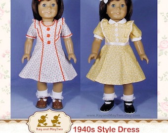 Molly Sewing Pattern AG 18 in doll 1940s style dress Epattern digital download FOR-2