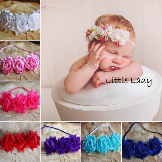 Baby Girl Hairband Headband Shabby Flower Rose Christening Wedding Party